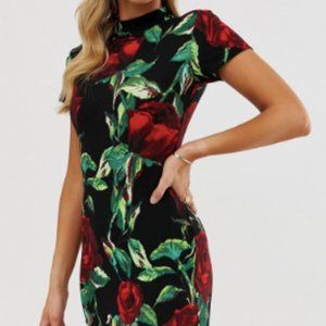 AX PARIS Curved Hem Bodycon Mini Dress-black